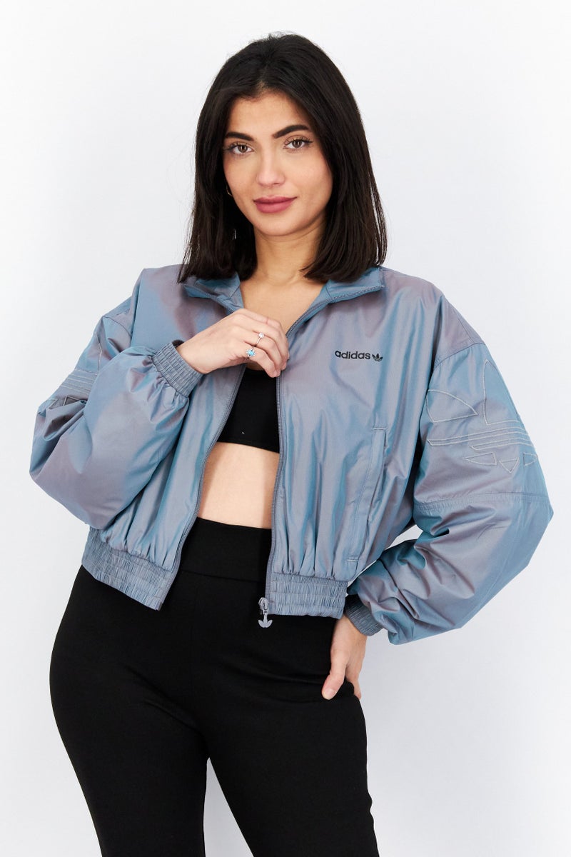 adidas Originals Women Sportswear Fit Training Brand Logo Track Jacket, Iridescent Grey - Image 1