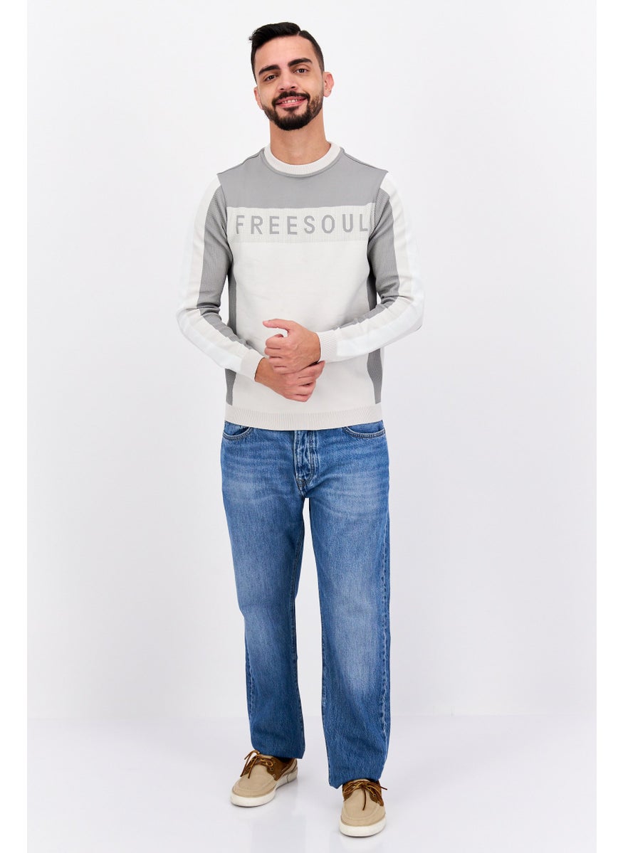 Free Soul Men Crew Neck Long Sleeve Brand Logo Sweatshirt, Grey  - Image 4