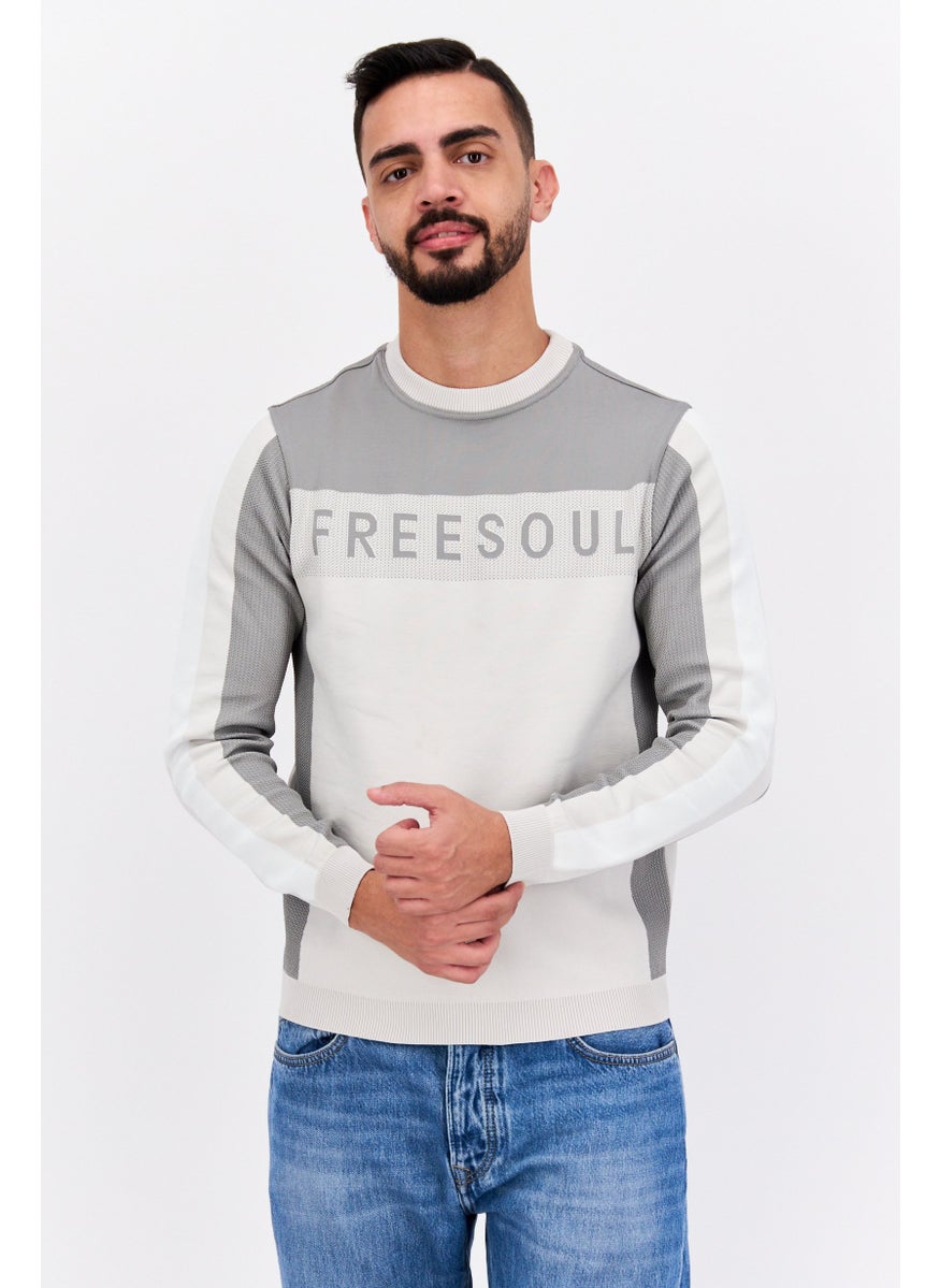 Free Soul Men Crew Neck Long Sleeve Brand Logo Sweatshirt, Grey  - Image 1