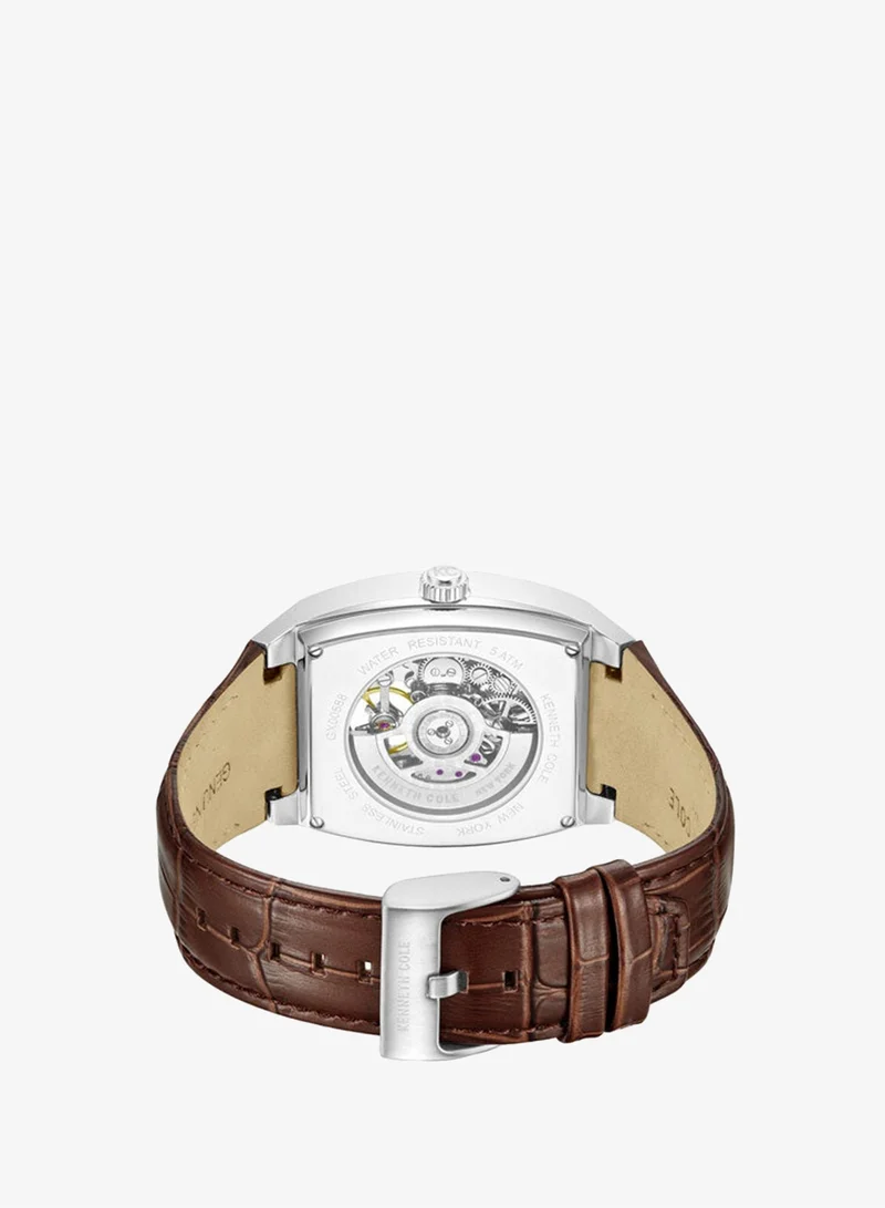 Kenneth Cole New York  Kenneth Cole New York 40X52.5mm Automatic Men's Watch with Silver Dial & Brown Genuine Leather Strap for Men | Best Price UAE