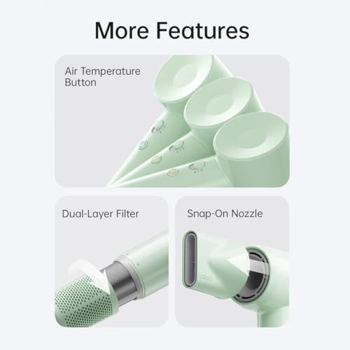 Laifen Hair Dryer Se Lite Green, 150 Million Negative Ionic Blow Dryer With 100,000 RPM Brushless Motor, 1400 Watts Powerful Fast Drying High-Speed Low Noise, Light Weight & Compact Design - Image 2