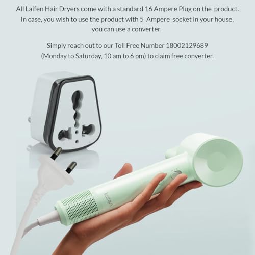 Laifen Hair Dryer Se Lite Green, 150 Million Negative Ionic Blow Dryer With 100,000 RPM Brushless Motor, 1400 Watts Powerful Fast Drying High-Speed Low Noise, Light Weight & Compact Design - Image 5