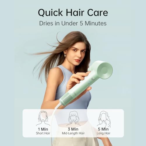 Laifen Hair Dryer Se Lite Green, 150 Million Negative Ionic Blow Dryer With 100,000 RPM Brushless Motor, 1400 Watts Powerful Fast Drying High-Speed Low Noise, Light Weight & Compact Design - Image 4