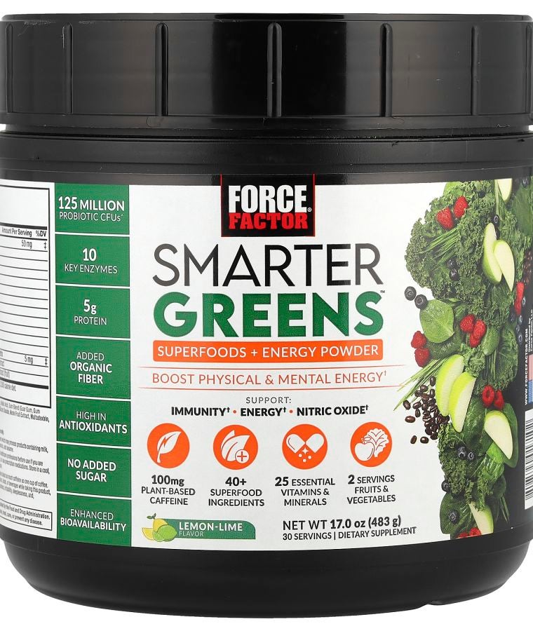 Force Factor Smarter Greens™ Superfoods + Energy Powder Lemon-Lime 17 oz (483 g)