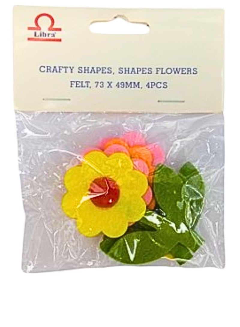 Libra 4-Pieces 73×49mm Flower Felt Crafty Shapes Assorted Color - Image 1