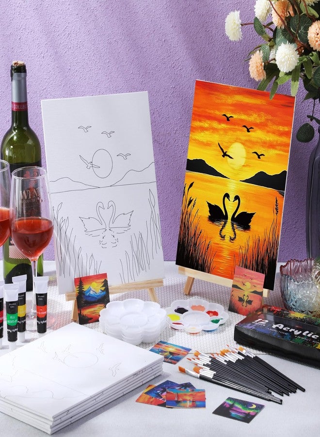 Cholemy 36 Pcs Paint and Sip Kit for Adults 8''x10'' Pre Drawn Canvas for Painting DIY Afro Acrylic Painting Kit Wood Easel Brushes Date Night Bulk for Christmas Party Gifts(Sunset) - Image 2