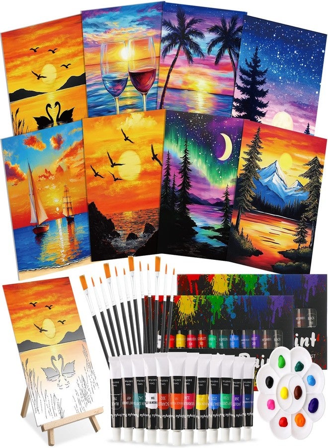 Cholemy 36 Pcs Paint and Sip Kit for Adults 8''x10'' Pre Drawn Canvas for Painting DIY Afro Acrylic Painting Kit Wood Easel Brushes Date Night Bulk for Christmas Party Gifts(Sunset) - Image 1