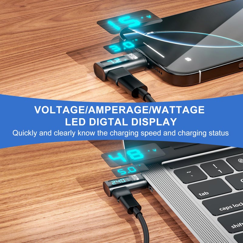 DuHeSin Digital Display USB C Magnetic Adapter Right Angle PD240W 24Pin(2 Pack)Voltage Current Power LED Display, Type C Power Meter Tester 90 Degree USBC 4 40Gbps 8K 60Hz for Thunderbolt 3/4, MacBook Pro/Air - Image 2
