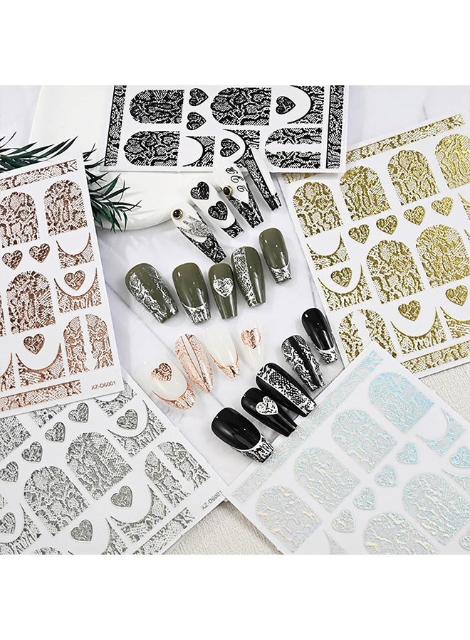 Quantum 6 Sheets 3D Gold Foil Snake Print Nail Art Stickers Self-Adhesive Nail Decals Heart Snake Skin Nail Stickers for DIY Nails Art Decorations - Image 3