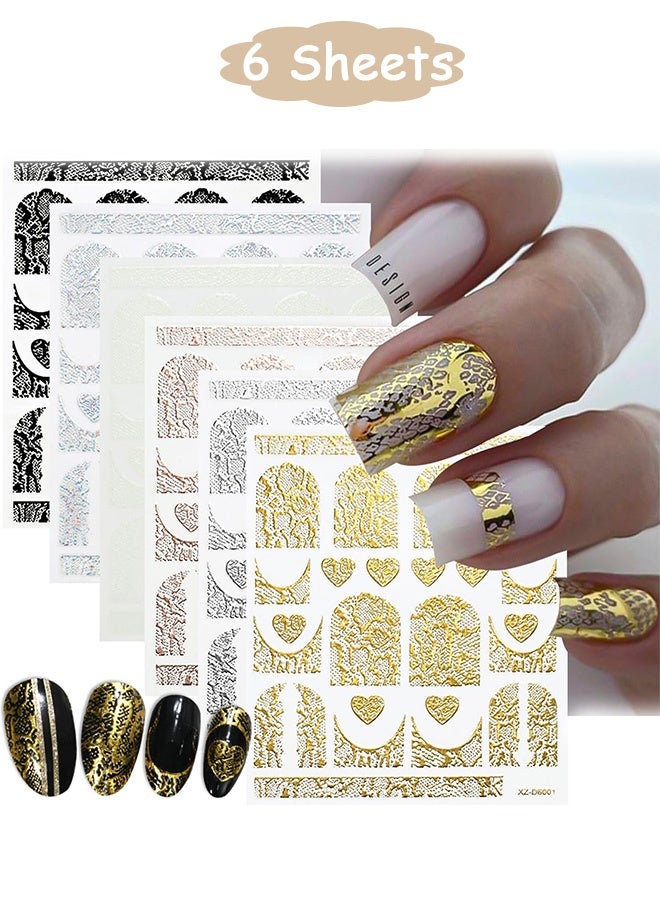 Quantum 6 Sheets 3D Gold Foil Snake Print Nail Art Stickers Self-Adhesive Nail Decals Heart Snake Skin Nail Stickers for DIY Nails Art Decorations - Image 1