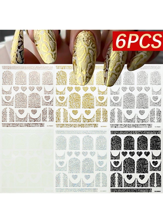 Quantum 6 Sheets 3D Gold Foil Snake Print Nail Art Stickers Self-Adhesive Nail Decals Heart Snake Skin Nail Stickers for DIY Nails Art Decorations - Image 2