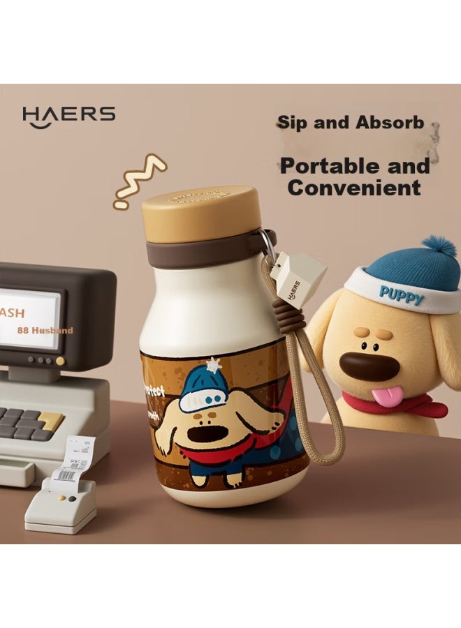 Haers Insulated Mug For Students, Stylish Straw Water Bottle, Portable Cup For Female Students, Gift, New Model, Brown, 480ml
