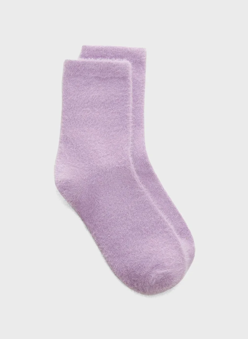 MANGO Fur Detail Crew Socks