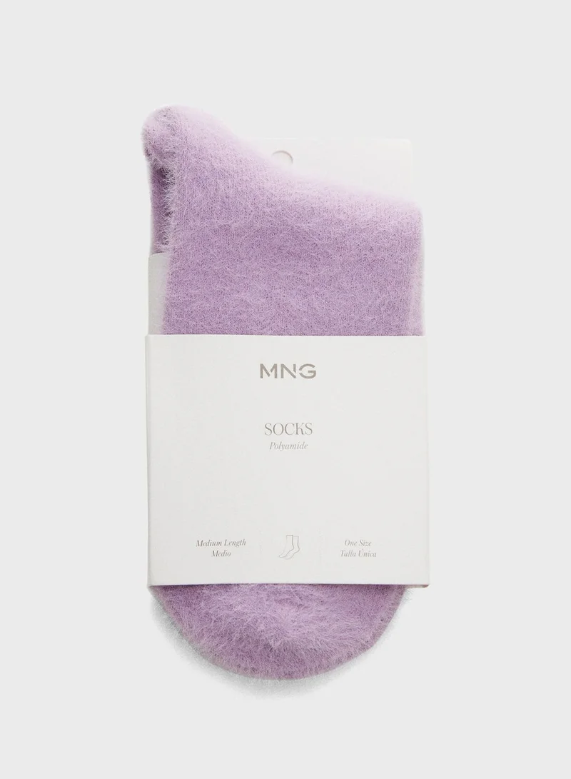 MANGO Fur Detail Crew Socks