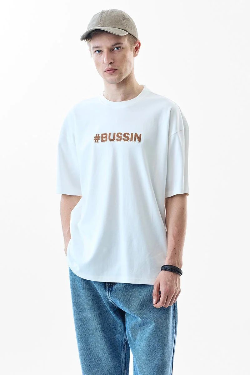 SNITCH White Graphic Half Sleeve Oversized Streetwear T-Shirt