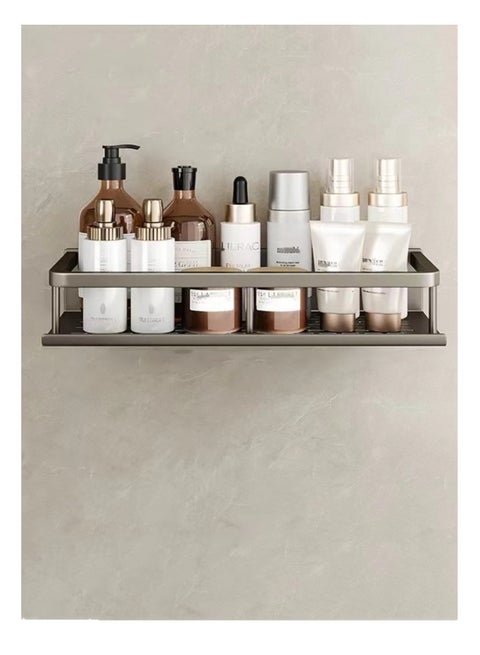 1-Piece Bathroom Shelf Shower Shampoo Soap Organizer Wall Mounts Storage Rack with Towel Rack Aluminium Alloy Grey 40x12x4 cm