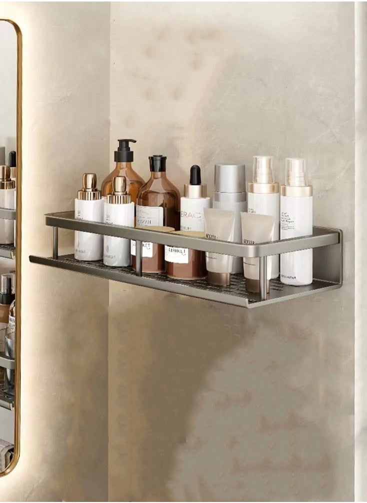Kutis 1-Piece Bathroom Shelf Shower Shampoo Soap Organizer Wall Mounts Storage Rack with Towel Rack Aluminium Alloy Grey 40x12x4 cm  - Image 3