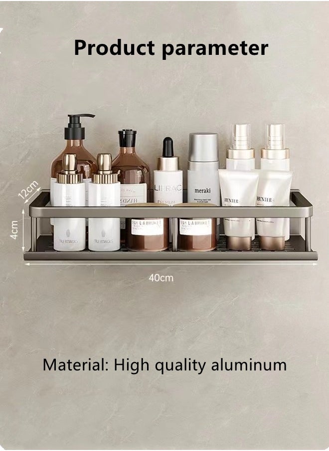 Kutis 1-Piece Bathroom Shelf Shower Shampoo Soap Organizer Wall Mounts Storage Rack with Towel Rack Aluminium Alloy Grey 40x12x4 cm  - Image 5
