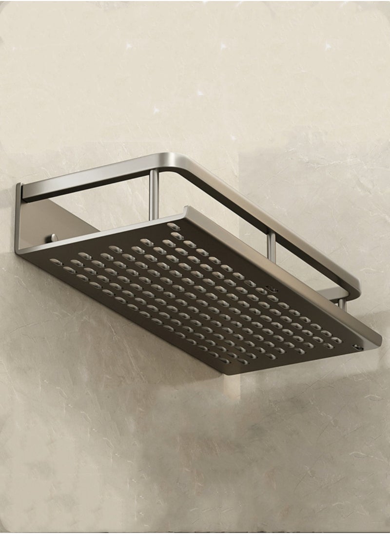 Kutis 1-Piece Bathroom Shelf Shower Shampoo Soap Organizer Wall Mounts Storage Rack with Towel Rack Aluminium Alloy Grey 40x12x4 cm  - Image 4