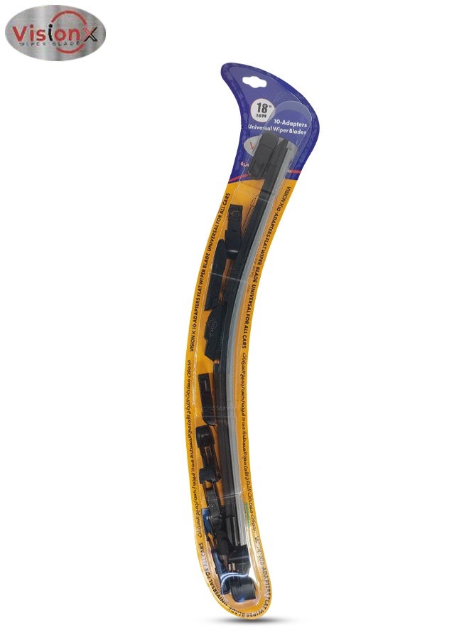 Vision X 18 Inch Universal Flat Wiper Blade WR10155i018 | Natural Rubber | 10 Adapters | All Weather Performance | Anti-Noise | Corrosion Resistant | Long Life - Image 1