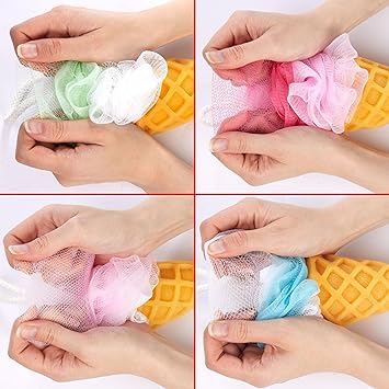BRUBAKER Set of 4 Bath Sponge Shower Sponge Waffle Ice Soap Sponge 16 oz 45 g Bath Balls for Children and Adults Gentle Exfoliating Sponge Ice Wash Sponge incl Gift Box Colourful - Image 4