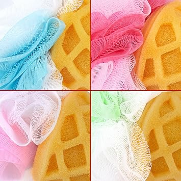 BRUBAKER Set of 4 Bath Sponge Shower Sponge Waffle Ice Soap Sponge 16 oz 45 g Bath Balls for Children and Adults Gentle Exfoliating Sponge Ice Wash Sponge incl Gift Box Colourful - Image 5