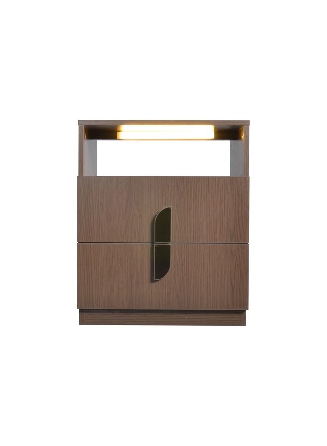 DANUBE HOME طاولة جانبية رونين مع شاحن لاسلكي وضوء LED - طاولة تخزين أنيقة لغرفة النوم بجانب السرير باللون الجوزي/البرونزي - 2 درج، خشب مصنّع، ضمان لمدة 2 سنة، L50xW43xH60cm - Image 1