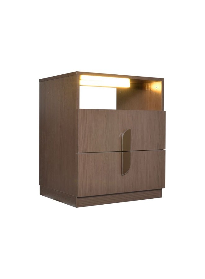 DANUBE HOME طاولة جانبية رونين مع شاحن لاسلكي وضوء LED - طاولة تخزين أنيقة لغرفة النوم بجانب السرير باللون الجوزي/البرونزي - 2 درج، خشب مصنّع، ضمان لمدة 2 سنة، L50xW43xH60cm - Image 2