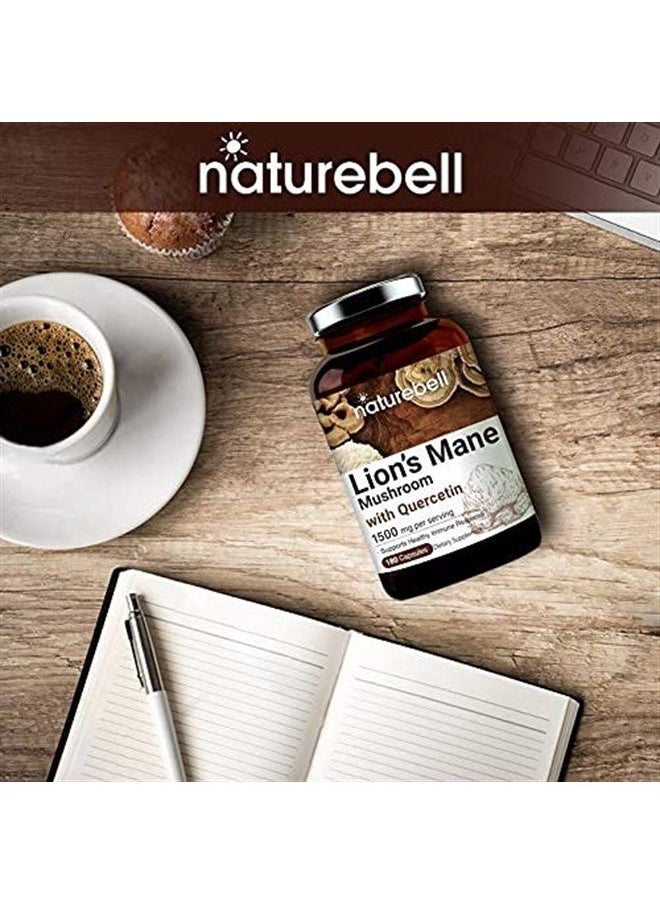NatureBell - Lions Mane Quercetin Supplements, 1500mg Lion's Mane Plus 25mg Quercetin Per Serving, 180 Capsules, 2 in 1 Formula, Supports Immune System and Brain Health, Non-GMO, Pack of 2 - Image 1