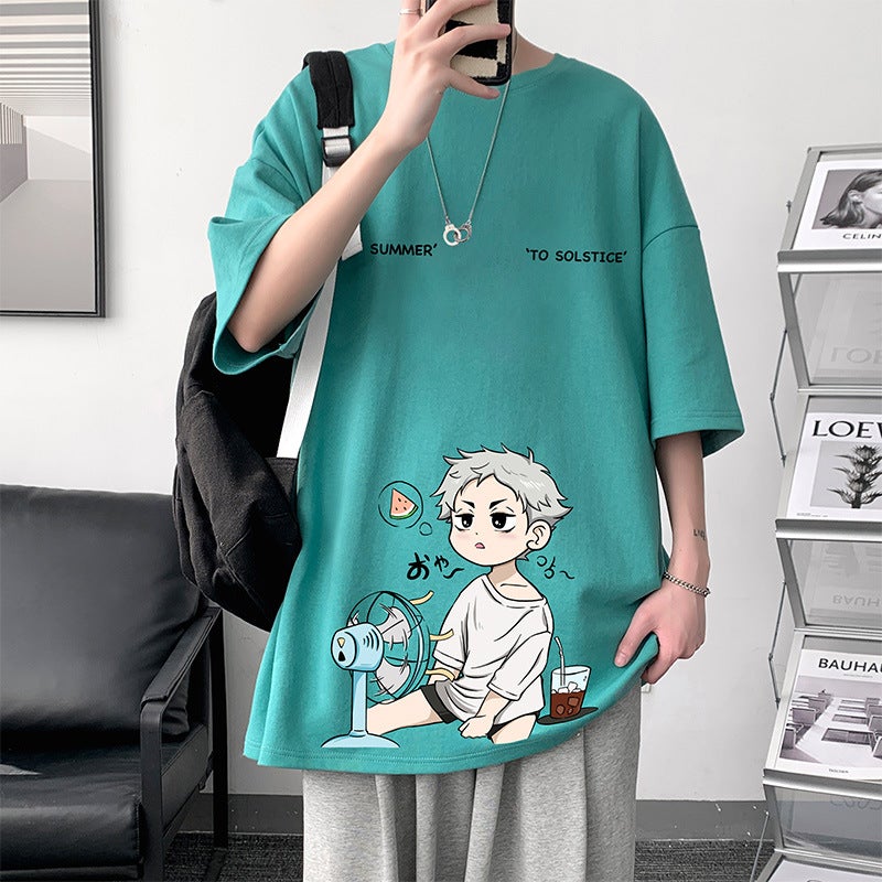American style vintage high weight T-shirt men's short sleeve summer Boy's printed T-shirt loose half sleeve fashion brand men - Image 5