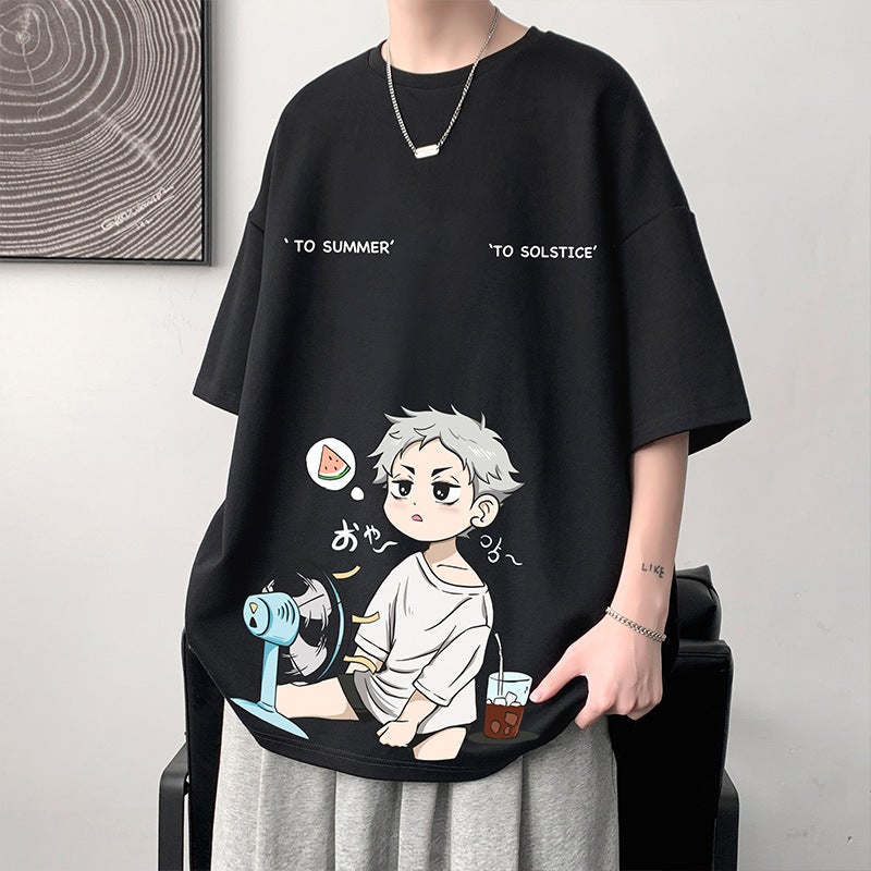 American style vintage high weight T-shirt men's short sleeve summer Boy's printed T-shirt loose half sleeve fashion brand men - Image 3