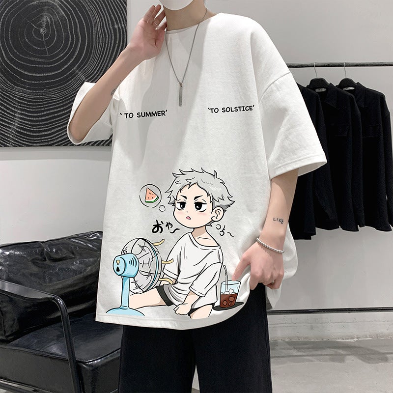 American style vintage high weight T-shirt men's short sleeve summer Boy's printed T-shirt loose half sleeve fashion brand men - Image 2