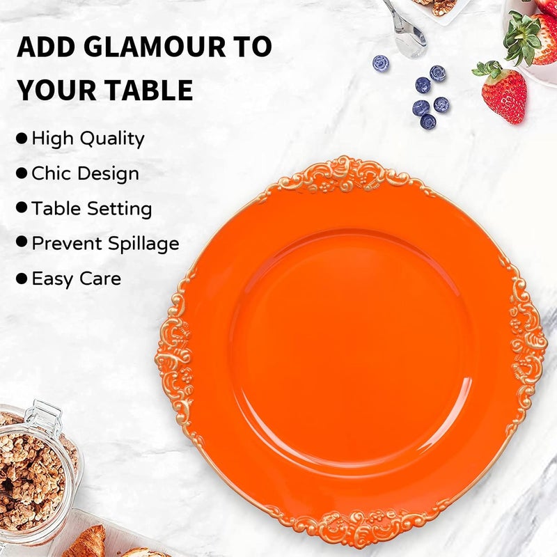 MAONAME Orange Charger Plates with Gold Rim Round Antique Plate Chargers for Dinner Plates 13 Plastic Charger for Wedding Table Setting Set of 6 - Image 5