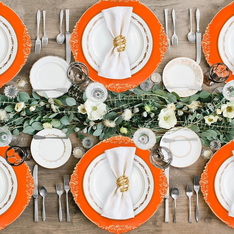 MAONAME Orange Charger Plates with Gold Rim Round Antique Plate Chargers for Dinner Plates 13 Plastic Charger for Wedding Table Setting Set of 6 - Image 3