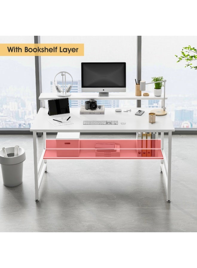 Canadel Computer Desk with Monitor Stand & Bookshelf, 3 Height Adjustable Office Table, Sturdy Gaming Desk with Storage for Home Office, PC Laptop Workstation - Image 4