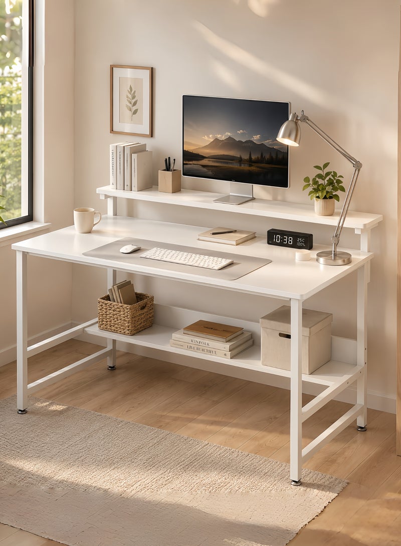 Canadel Computer Desk with Monitor Stand & Bookshelf, 3 Height Adjustable Office Table, Sturdy Gaming Desk with Storage for Home Office, PC Laptop Workstation - Image 1