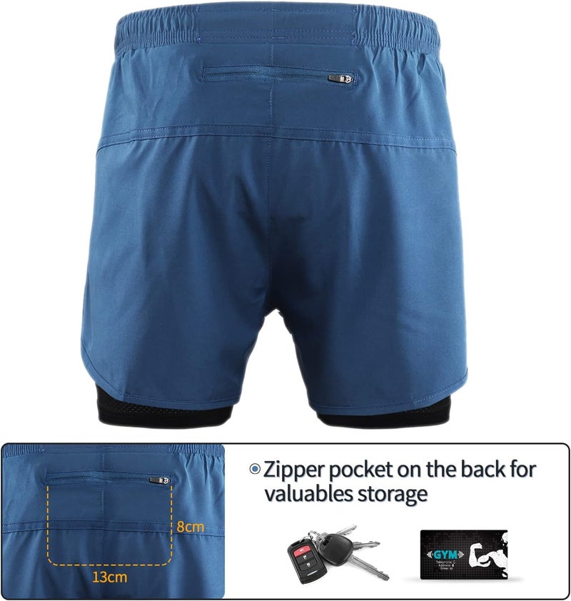 ARSUXEO Men's Active Training Running Shorts 2 in 1 - Blue, Size Large - Image 4