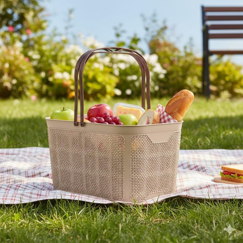 Plastic Picnic Basket With Handle, 20 Liter, Woven Design, Multi Use For Picnic And Trips (Random Color) - Image 2