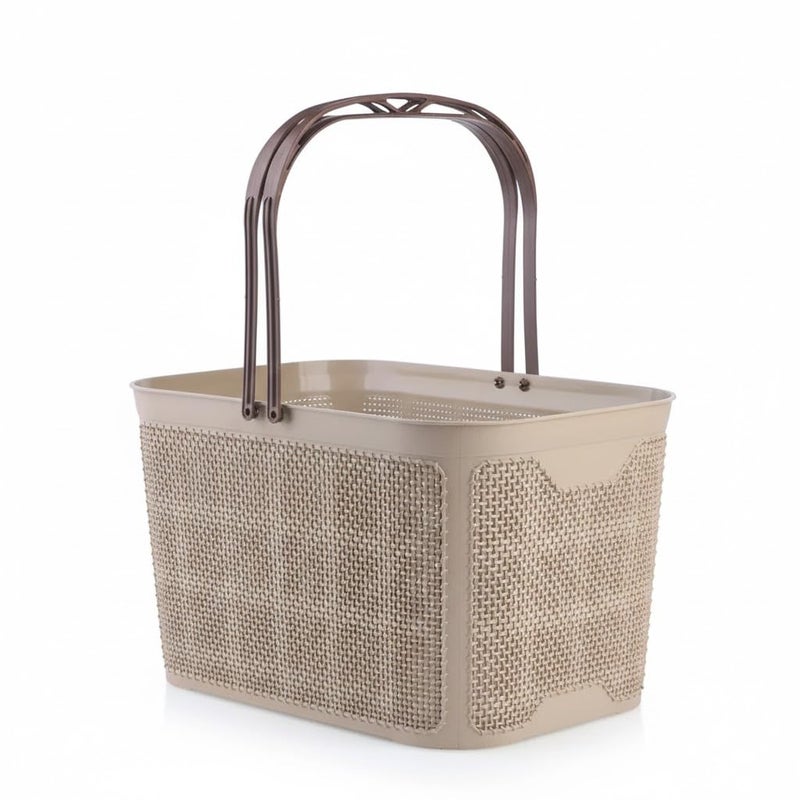 Plastic Picnic Basket With Handle, 20 Liter, Woven Design, Multi Use For Picnic And Trips (Random Color) - Image 1