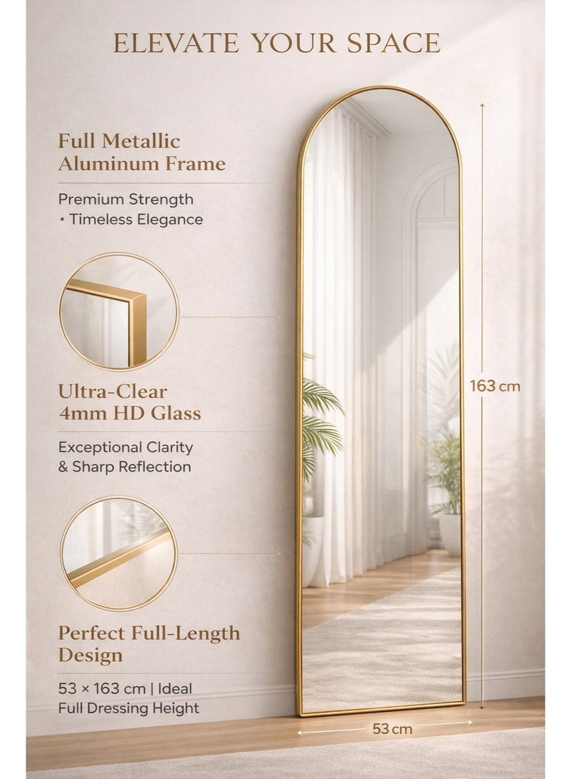 OLUDENIZ Luxury Full-Length Floor Standing Dressing Mirror (53×163 cm)– Gold Aluminum Alloy Frame, Explosion-Proof 4mm Glass, Modern Arch Design - Image 2