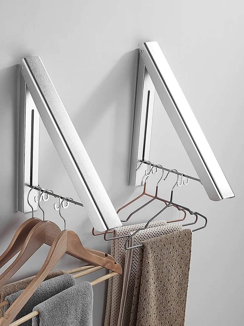 MISSMIN 2 Pack Retractable Clothes Rack  Wall Mounted Folding Clothes Hanger Drying Rack for Laundry Room Closet Storage Organization Silver
