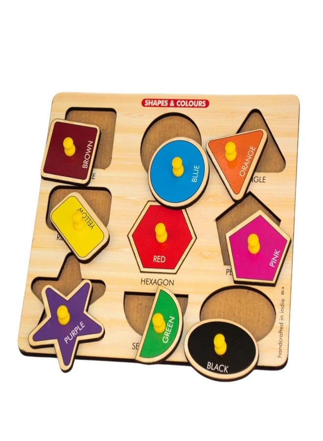 BuGBee Wooden Shapes and Colours Peg Puzzle for Kids | Geometric Learning Board with 9 Shapes | Educational Wooden Puzzle Toy for Toddlers 2 3 4 5+ Years - Image 1