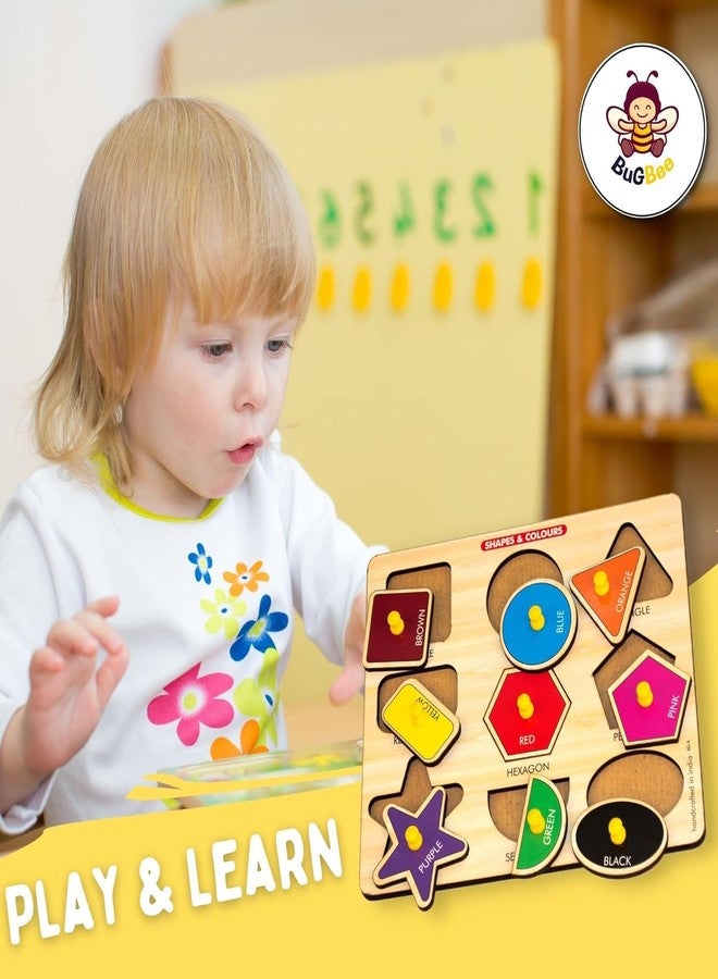 BuGBee Wooden Shapes and Colours Peg Puzzle for Kids | Geometric Learning Board with 9 Shapes | Educational Wooden Puzzle Toy for Toddlers 2 3 4 5+ Years - Image 5