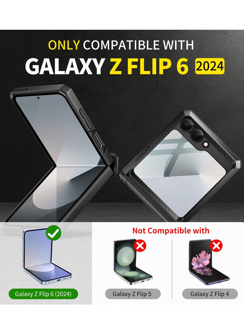 تونجيت جراب هاتف Z Flip 6 مع مسند ومشبك حزام، [غطاء مفصلي] [واقي شاشة مدمج] جراب هاتف فاخر مقاوم للصدمات والسقوط لهاتف سامسونج جالكسي Z Flip 6 5G إصدار 2024، باللون الأسود  - Image 2