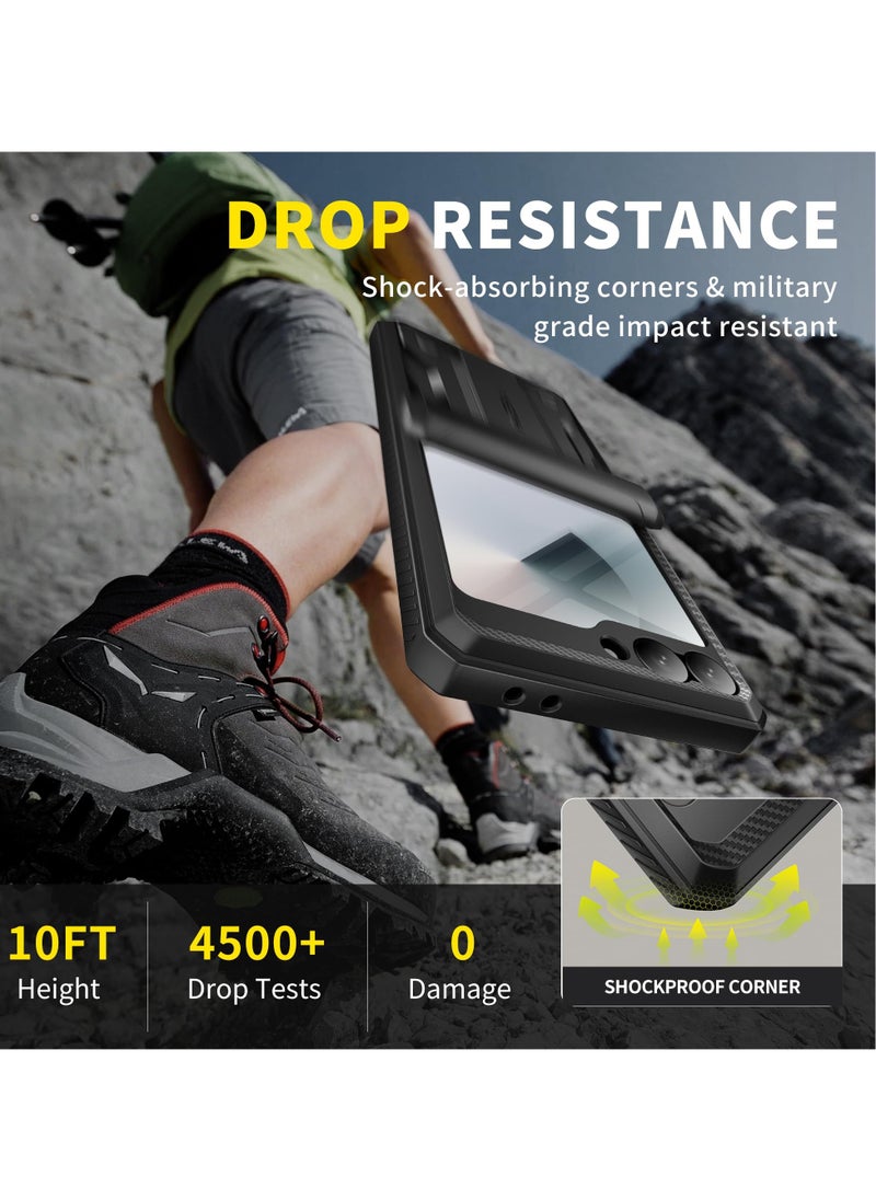 تونجيت جراب هاتف Z Flip 6 مع مسند ومشبك حزام، [غطاء مفصلي] [واقي شاشة مدمج] جراب هاتف فاخر مقاوم للصدمات والسقوط لهاتف سامسونج جالكسي Z Flip 6 5G إصدار 2024، باللون الأسود  - Image 5