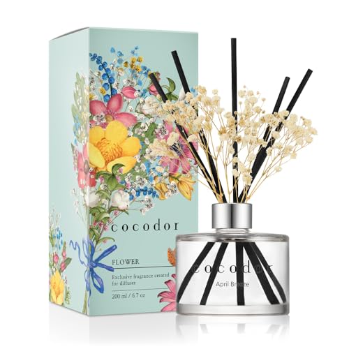 COCODOR Reed Diffuser Set with Preserved Babys Breath with SticksApril Breeze 67oz Scent Fragrance Oil Diffuser for Bedroom Bathroom Home Decor - Image 1