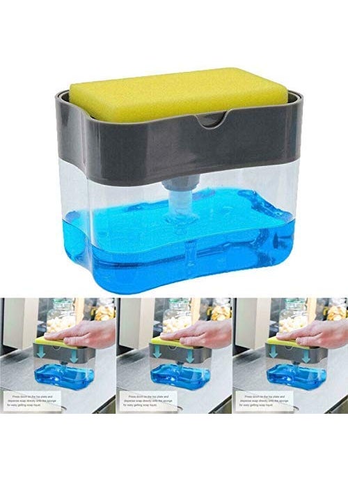 DD RETAILS DD RETAILS ABS Plastic Soap Pump Dispenser with Sponge Holder 13 Oz Press Compact Storage for Dish Soaps, Lotion and Sponges (Medium, Multicolour)  - Image 5
