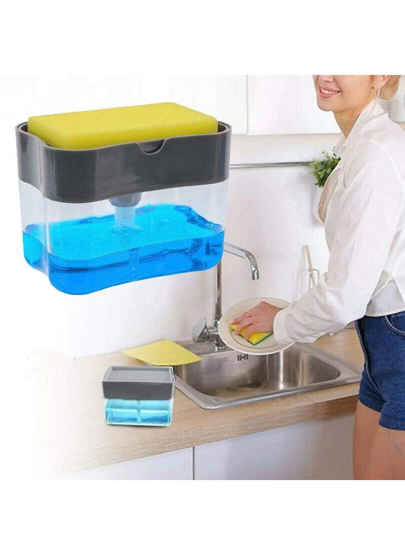 DD RETAILS DD RETAILS ABS Plastic Soap Pump Dispenser with Sponge Holder 13 Oz Press Compact Storage for Dish Soaps, Lotion and Sponges (Medium, Multicolour)  - Image 1