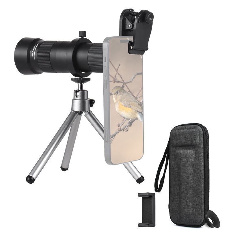 38X Telephoto Phone Lens, Black Premium Optical Aluminum & Schmidt Prism Monocular Telescope - High Resolution Anti-glare Lens for Bird Watching, Concerts, Outdoor Sports & Travel - Image 1