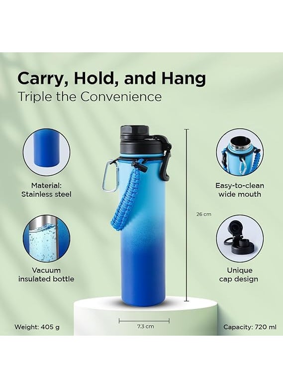 Kuber Industries Kuber Industries Water Bottle Steel Water Bottle for Daily Use Vacuum Insulated Flask Water Bottle with Rope Hot Cold Water Bottle 720 ML LX230603 Black Gray  - Image 3